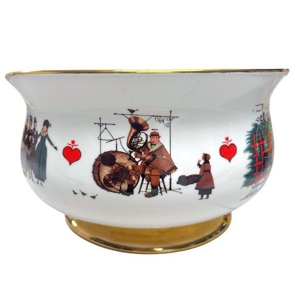 Vintage 1999 Charles Wysocki Christmas Love Bowl Telaflora Gold Base Holiday - Picture 4 of 8